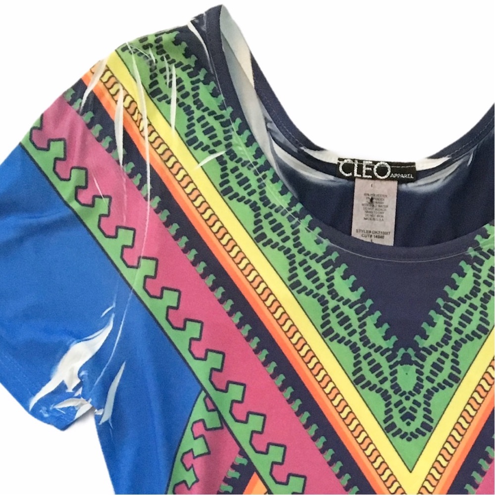 new Cleo ꕥ Geo Love ꕥ Geometric Abstract Print Midi T Shirt Dress ꕥ Size Large - Picture 3 of 11